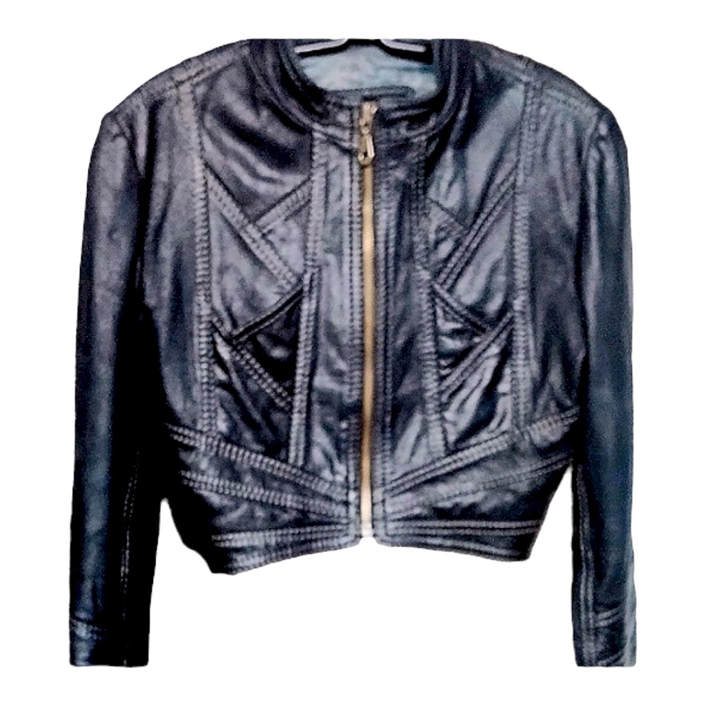 Leather cropped zip front